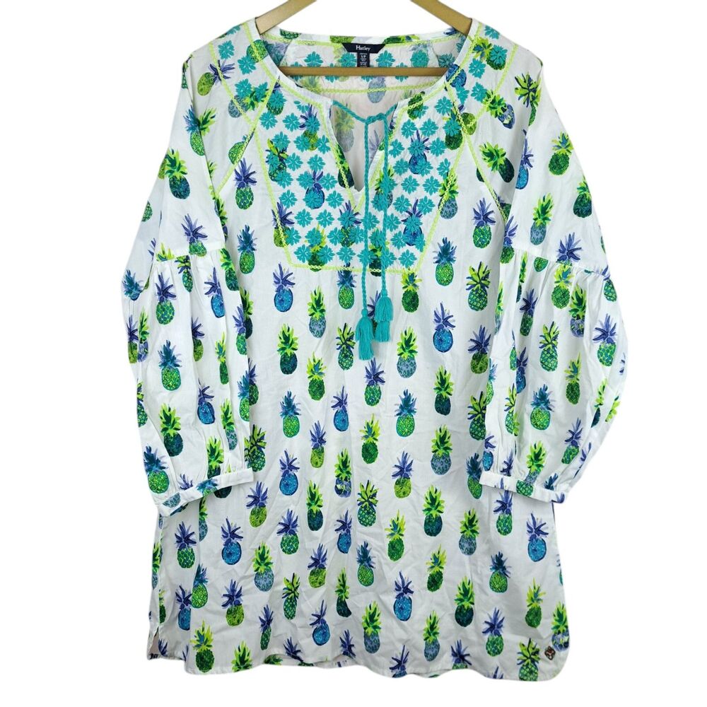 Hatley Women's Delray Tunic Painted Pineapples Size S Embroidered